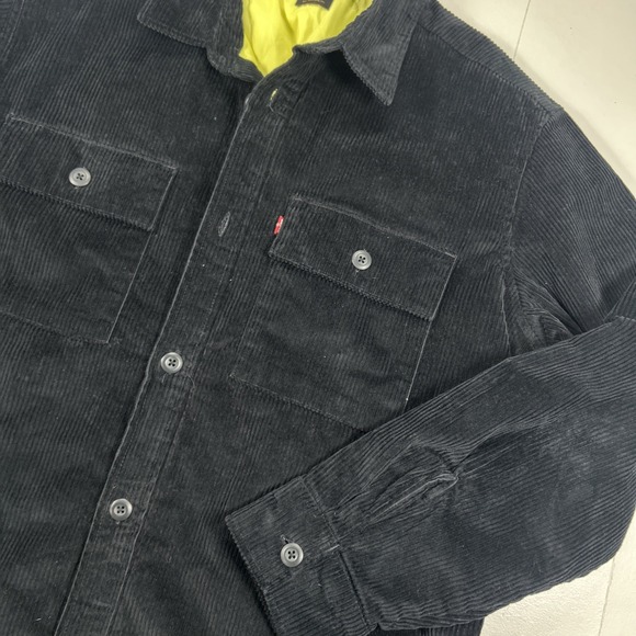 Levi's Skate Black Corduroy Quilted Lined Mens Large Jacket Button Shirt Shacket - Picture 3 of 9
